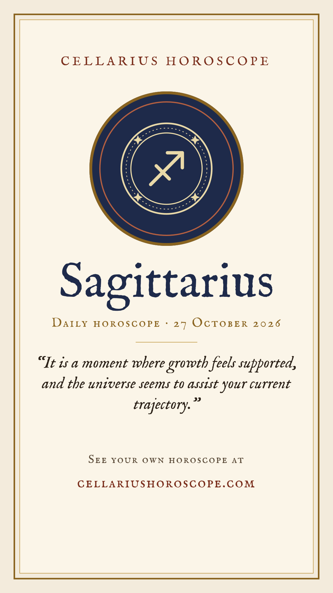 Sagittarius horoscope today (27 October 2026) | Cellarius Horoscope